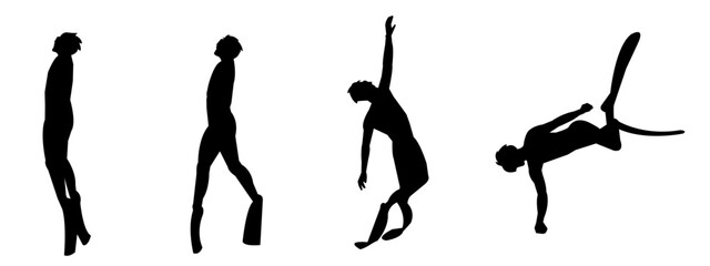 Vector set silhouette of Snorkeling, free diving, Isolated background. Vector illustration.