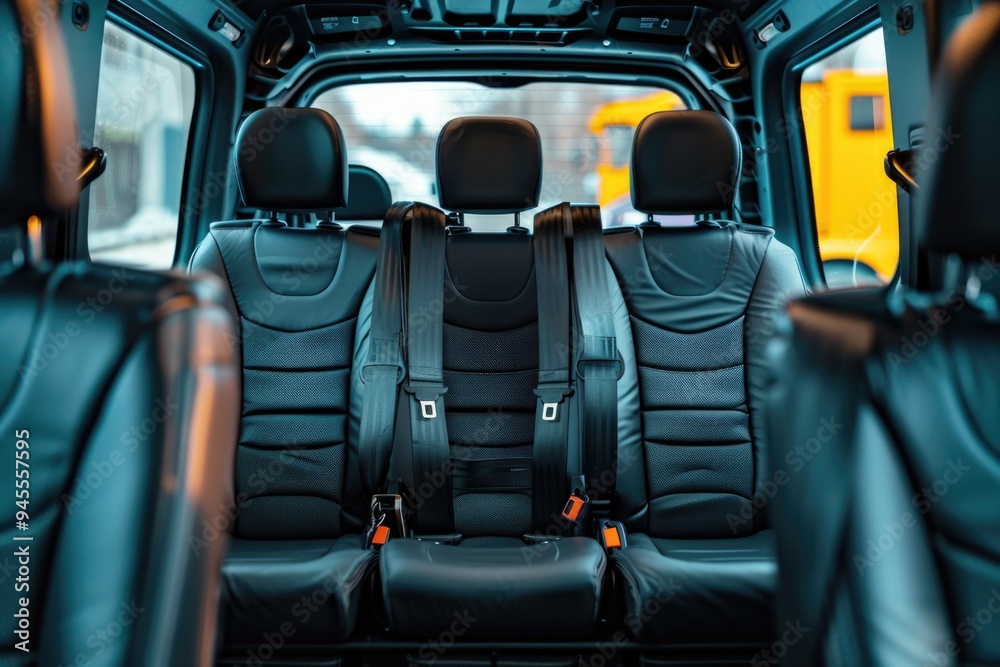 Poster view of the back seats of an empty van