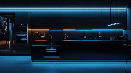 Obraz premium Modern Kitchen with Blue LED Lights