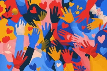 Colorful Hands Reaching Up with Hearts