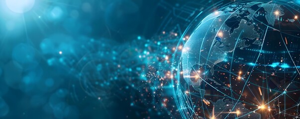 Obraz premium Futuristic Global Protection and Insurance Coverage Concept with Glowing Shields and Interconnected Networks