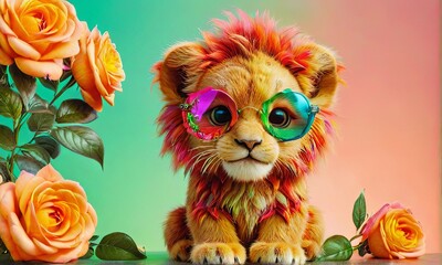 Obraz premium Cute Lion Cub with Funky Glasses