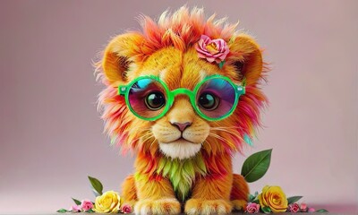 Obraz premium Cute Lion Cub with Funky Glasses