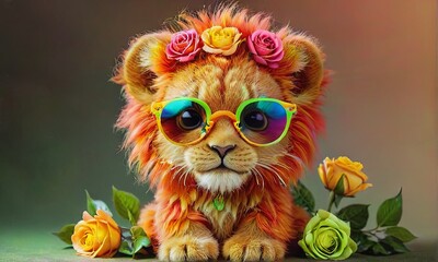 Obraz premium Cute Lion Cub with Funky Glasses