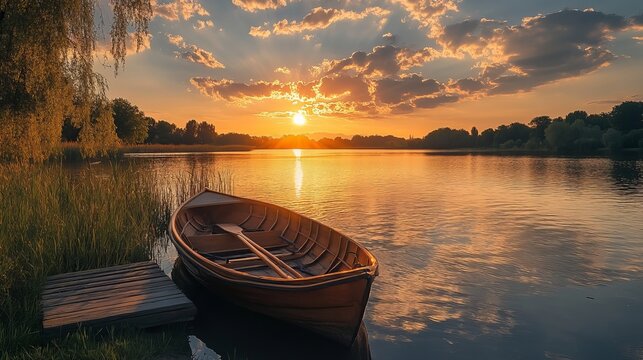 A captivating sunset photograph taken from Werder, showcasing the serene beauty of the Havel River as the sun dips below the horizon, casting warm, golden hues across the water.