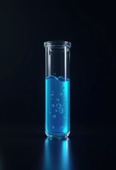  A small test tube with a floating blue liquid is viewed from the top against a black background.