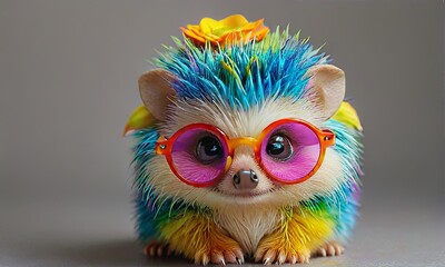 Fototapeta premium Adorable Hedgehog with Colorful Glasses
