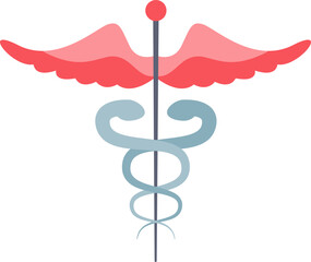 Caduceus symbol with two snakes and wings, representing healthcare and medicine.