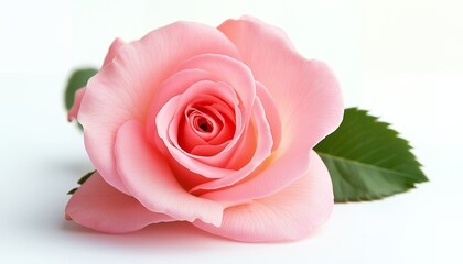 A delicate pink rose with lush green leaves, symbolizing beauty and love.