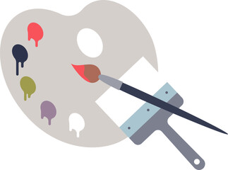 A palette with vibrant paint blobs and a brush symbolizing artistic creation.