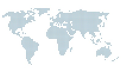 Stark vereinfachte Weltkarte aus blauen Punkten © kebox