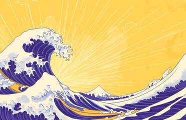 A illustration of an Asian wave pattern with a yellow background