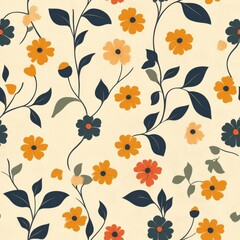 vintage floral motifs pattern on vintage paper, seamless repeating pattern, minimal pattern