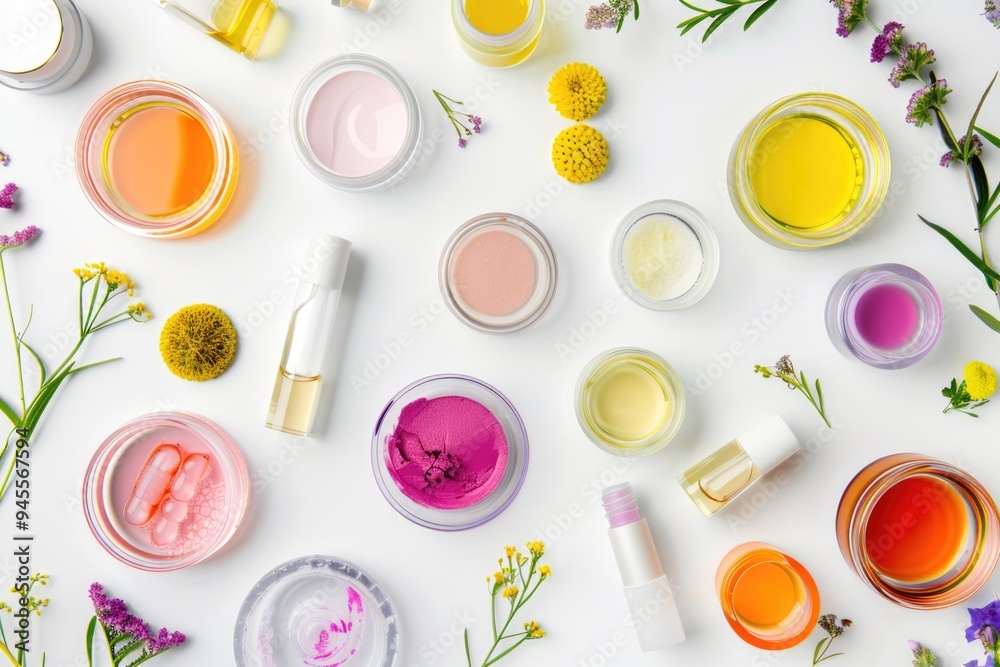 Poster Collection of lip balms and butters on a white background