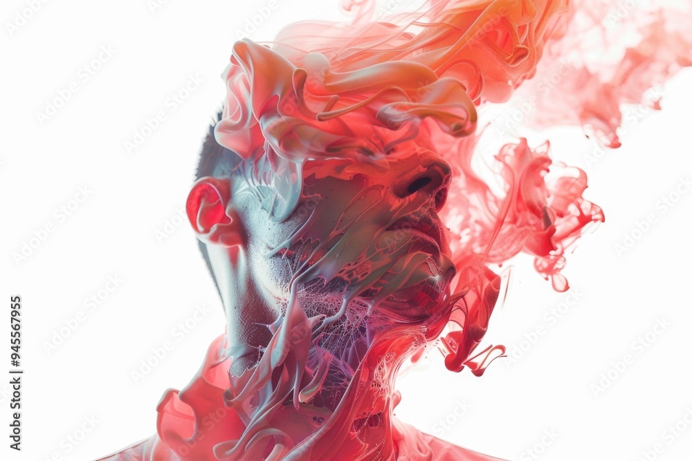 Poster a person with smoke or fog emanating from their face, suitable for use in illustrations about pollut