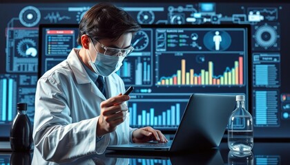 A professional analyzes business data on a large screen using advanced analytics tools.