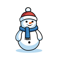 vector illustration of snowman wearing scarf in cartoon style isolated on white background