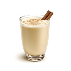 A classic and indulgent glass of rich and creamy eggnog isolated on a clean and minimalist white background perfect for holiday and festive imagery