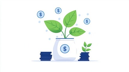 Stock market finance portfolio growth flat design, front view, strategy theme, water color, vivid