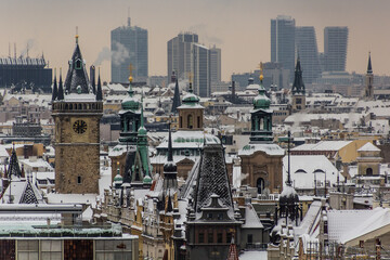 Winter view of Prague skyline, Czech Republic