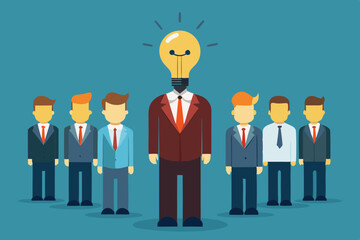 Be different, leadership individuality or unique candidate, courage or determination to success, freedom, stand out from other, freedom or creativity concept, businessman with bright lightbulb head.
