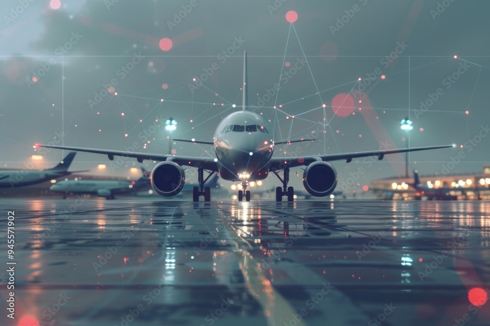 Canvas Prints A large commercial airliner parked on the runway, ready for takeoff or landing