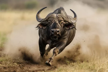 An angry, fast-running buffalo in its natural habitat.