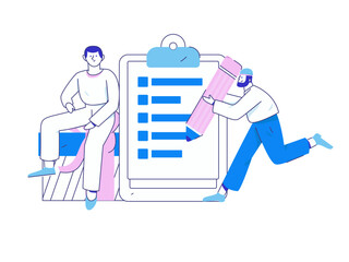 Invite friends to conduct questionnaire flat vector concept operation hand drawn illustration
