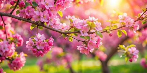Pink flowers blooming on a tree in a serene garden setting , spring, blossoms, floral, nature, beauty, outdoor, landscaping
