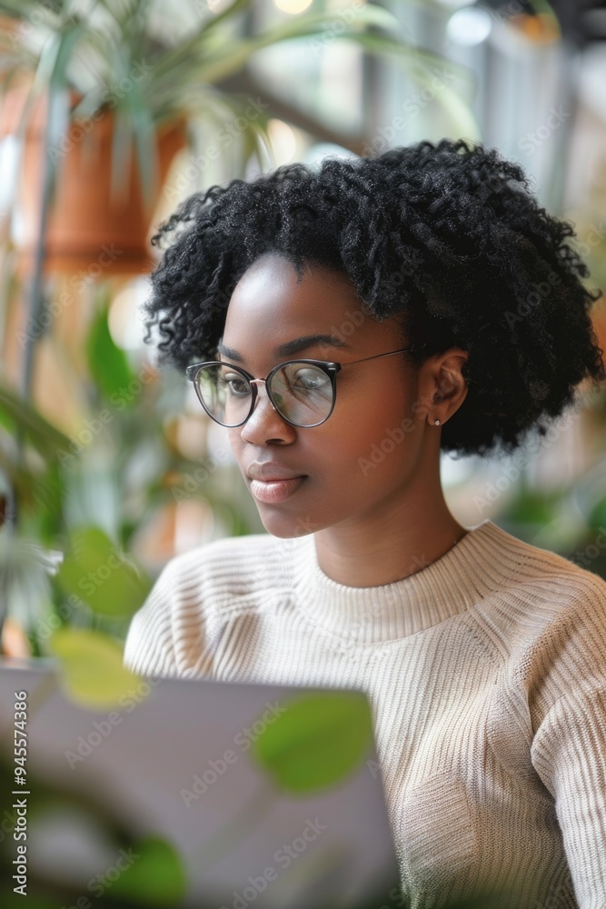 Poster A person sitting in front of a computer screen, focused on the digital display