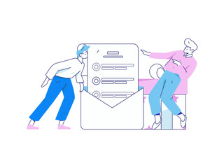 Invite friends to conduct questionnaire flat vector concept operation hand drawn illustration
