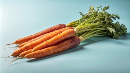 A fresh bunch of carrots on a table, showcasing their vibrant orange color and healthy, organic quality