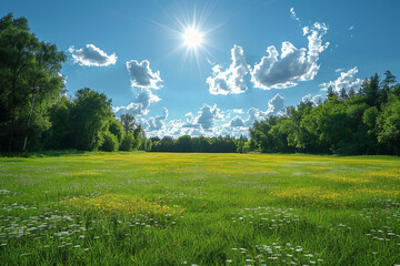 Stunning amazing summer landscape green fileds made with generative AI