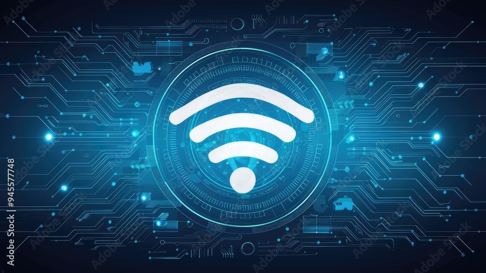 Poster wireless network security: protecting user data with wifi encryption. conceptual technology illustra