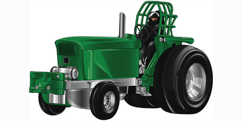 Outline green and painted tractor. Isolated in black background, for t-shirt design, print, and for business purposes.