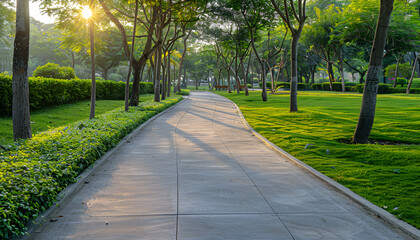 Obraz premium Concrete footpath or walkway at outside of park