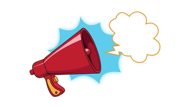Megaphone with copy space area Callout Shape on white background, Speech Bubble, Chat, Announcement Template Animation.