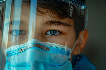 Generative AI illustration of people in biohazard protective clothes suits disinfection pollution gas radioactive elements