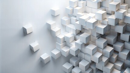 Chaotic cubes with copy space. White abstract geometric background. 3d rendering cubic minimal composition for corporate design template.