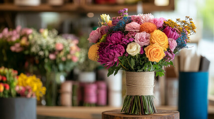 Soft, natural lighting is used to create gentle shadows and highlights, adding depth to the flowers and vase.