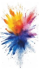 Explosion of Colorful Powder, Vibrant Holi Colors in Motion, Abstract Art Background on White