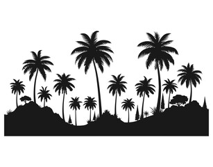Silhouette palm trees vector illustration, black and white, isolated background, wall decor print