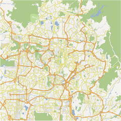 Road map of Kuala Lumpur in Malaysia. Contains layered vector with roads water, parks, etc.