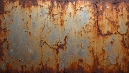 Fototapeta premium Rust texture on a metal surface with visible stains and cracks, ideal for industrial or vintage style projects.