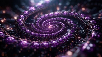 A mesmerizing abstract spiral pattern with intricate purple and glowing details, creating a vibrant, otherworldly visual effect.