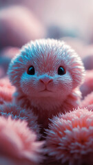 a rabbit is sitting in front of a blue background Enchanting Close-Up A Luminescent, Vibrant Subject