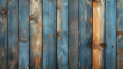 Fototapeta premium Close-up of blue wooden wall with weathered planks, showing rustic and vintage texture. Perfect for backgrounds and design elements.