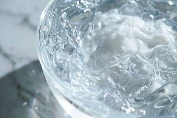 Gel Texture. White Transparent Cosmetic Gel Primer with Splash and Bubbles. Anti Aging Hydro Serum. Hydrate Hyaluronic Acid Moisturizer. Clear Drop of Liquid Foundation Blob. Makeup Product. Closeup