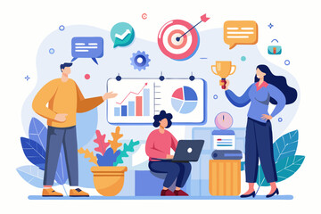 Strategic planning, plan to overcome difficulty or obstacle to reach goal or target, team brainstorm or competitor analysis, business success concept, business team planning for success tactic chart.
