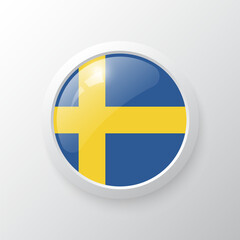 Obraz premium 3D Button with Sweden flag. as round glossy icon on background isolated. Vector illustration eps 10. 